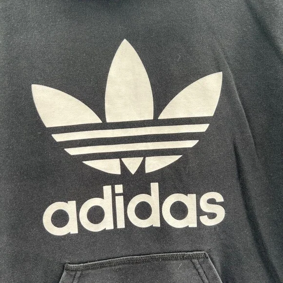Adidas Hoodie Womens Medium Black Sweatshirt Long Sleeve Tight Knit Gym Trefoil - Picture 4 of 11
